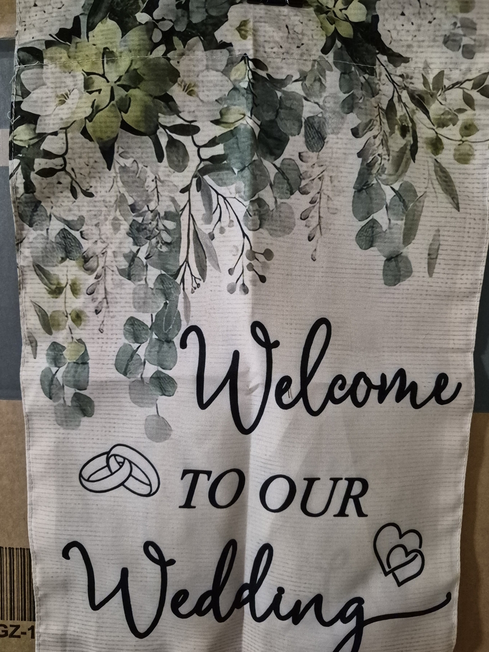 Welcome to Our Wedding Garden Flag - Green Leaf Design